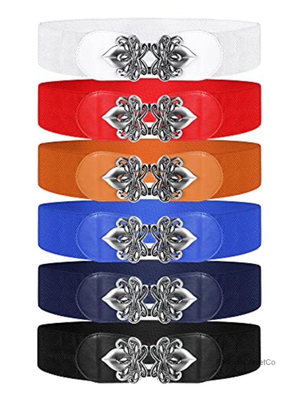 Women's Wide Stretchy Waist Belt PU Leather Vintage Flower Buckle Retro Elastic